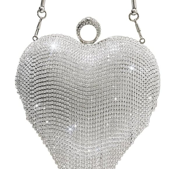 Accessories - Elegant Rhinestone Clutch Purse - Perfect Heart-Shaped Evening Bag for Events